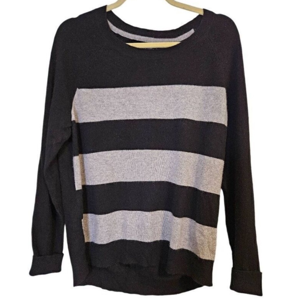 ⛱️🔥Apt. 9 - Black & Gray Rugby Stripe 100% Cashmere Sweater - L